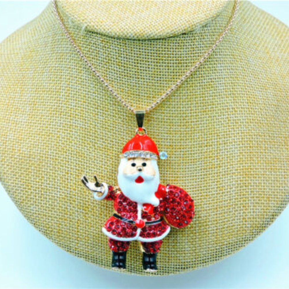 Betsey Johnson Rhinestone SantaNecklace